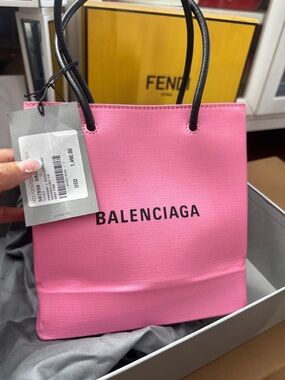 Balenciaga Pink Tote with Black Logo and Handles